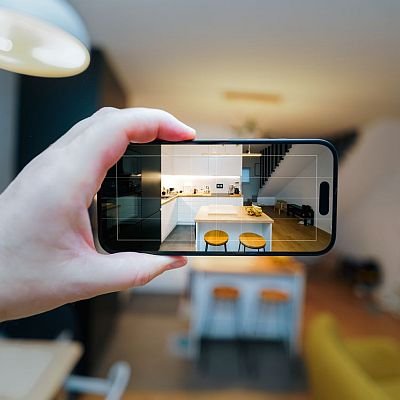 Taking a photo of the kitchen area